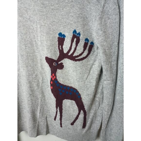 Women's Loft Deer Sweater Size Medium Wool Gray Long sleeve Pull Over Cozy - Picture 2 of 6